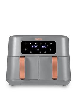 Tower T17137Gry Vortx Dual Basket Air Fryer With Two 4.25L Baskets, 2400W, Grey  Rose Gold