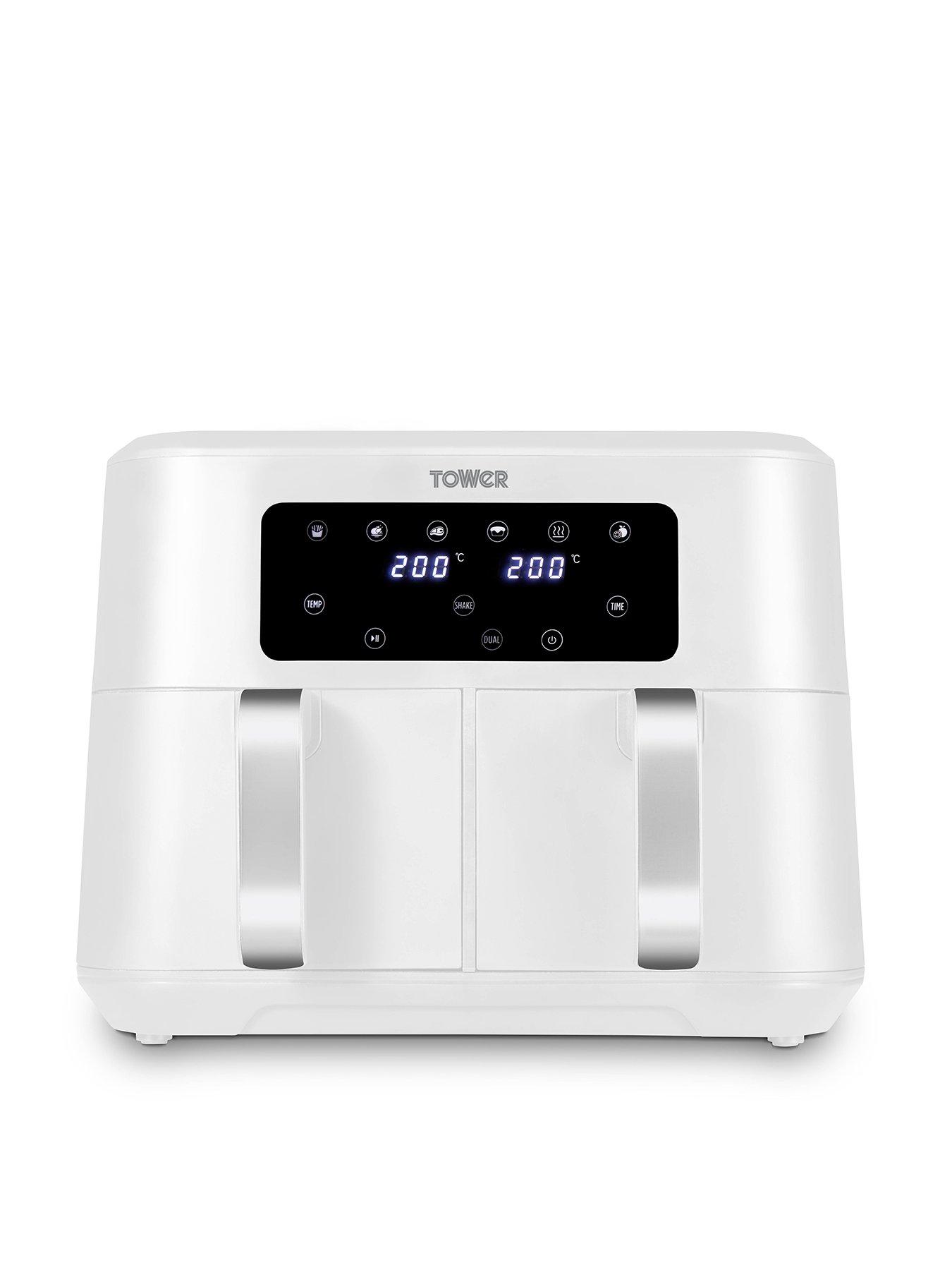 Product photograph of Tower T17137wht Vortx Dual Basket Air Fryer With Two 4 25l Baskets 2400w White Amp Chrome from very.co.uk