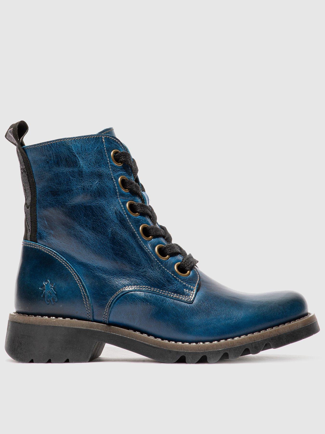 RAGI539FLY Leather Lace up Ankle Boots Royal Blue