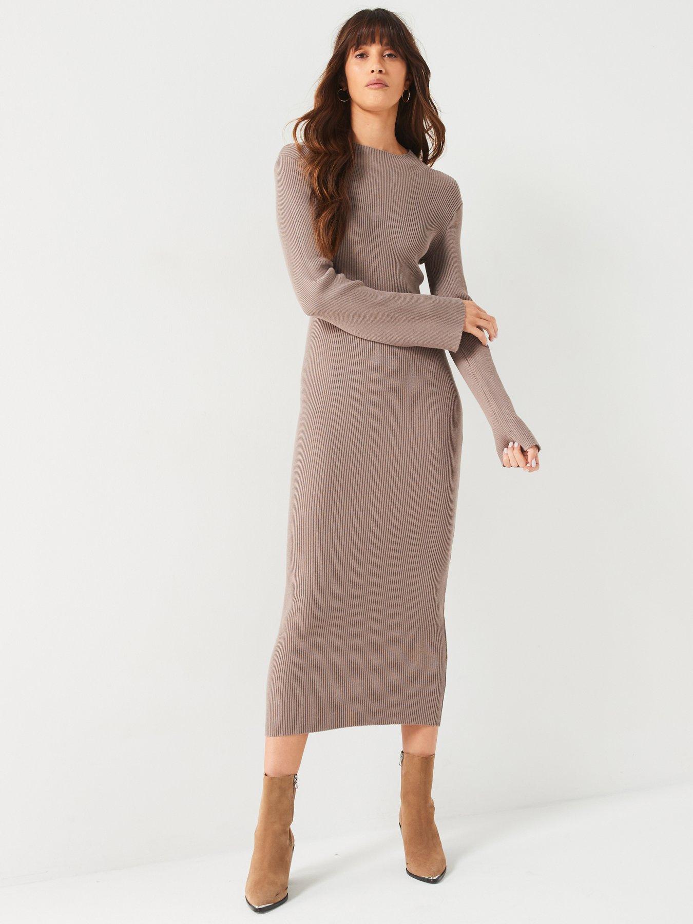 Unique Brown V Neck Print Ruffled Cotton Mid Dress Spring