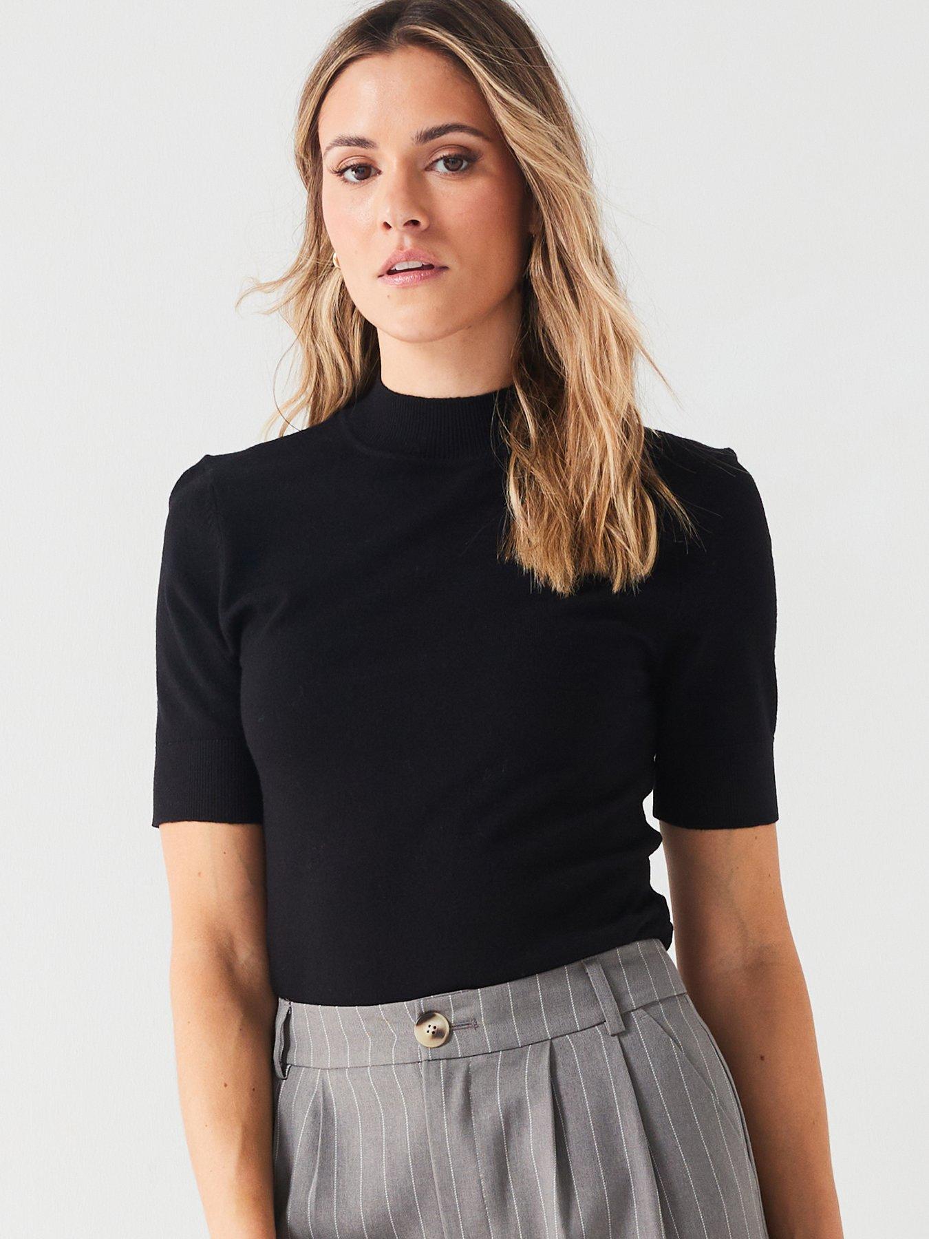 Black Turtle Neck Knitted Ribbed Top