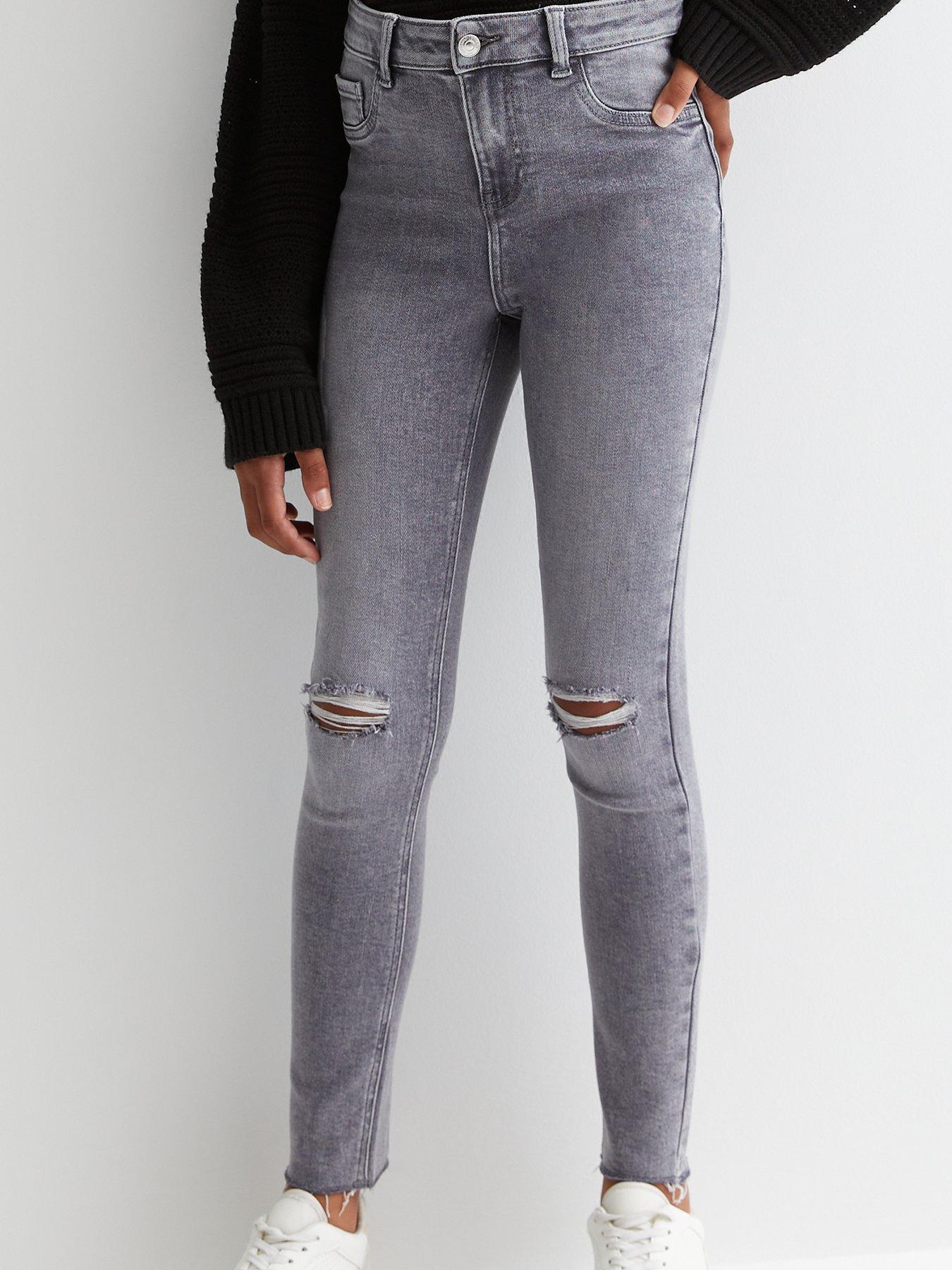 Grey ripped best sale knee skinny jeans