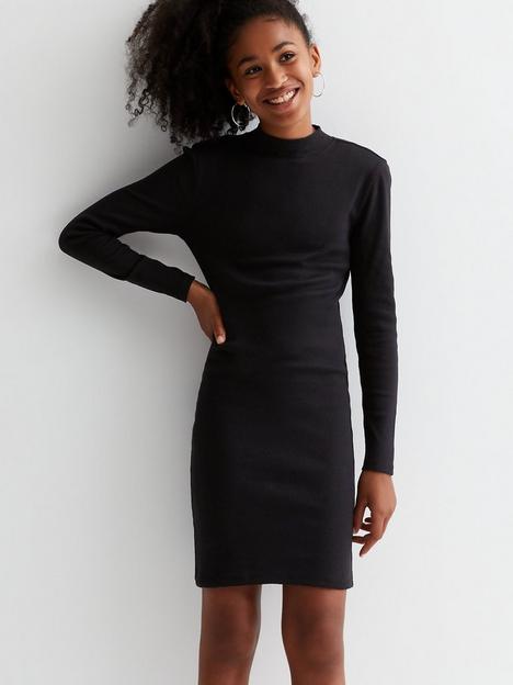new-look-915-girls-black-ribbed-high-neck-dress