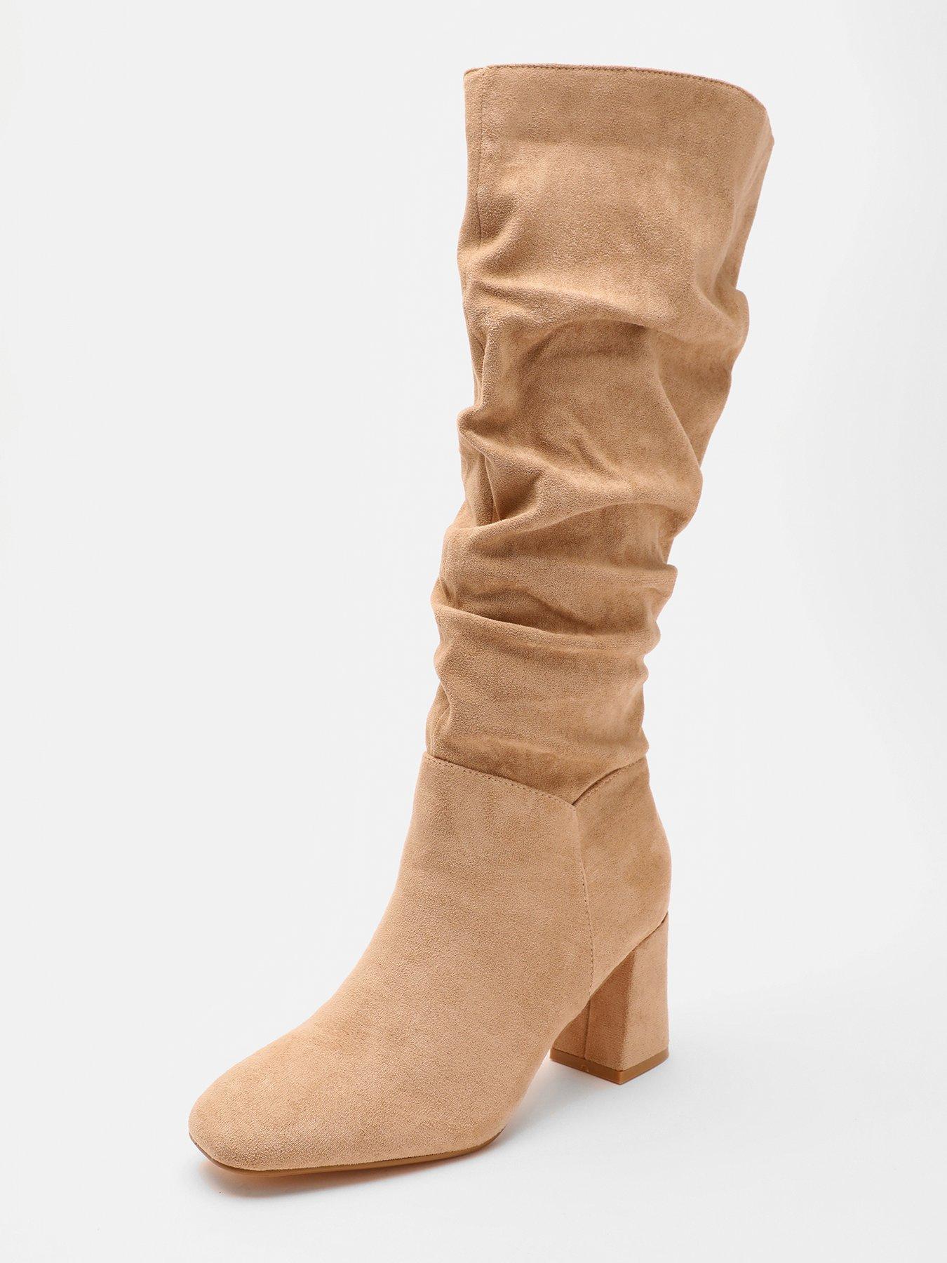 Cream Faux Leather Ruched Ankle Boot<!-- --> - <!-- -->QUIZ Clothing