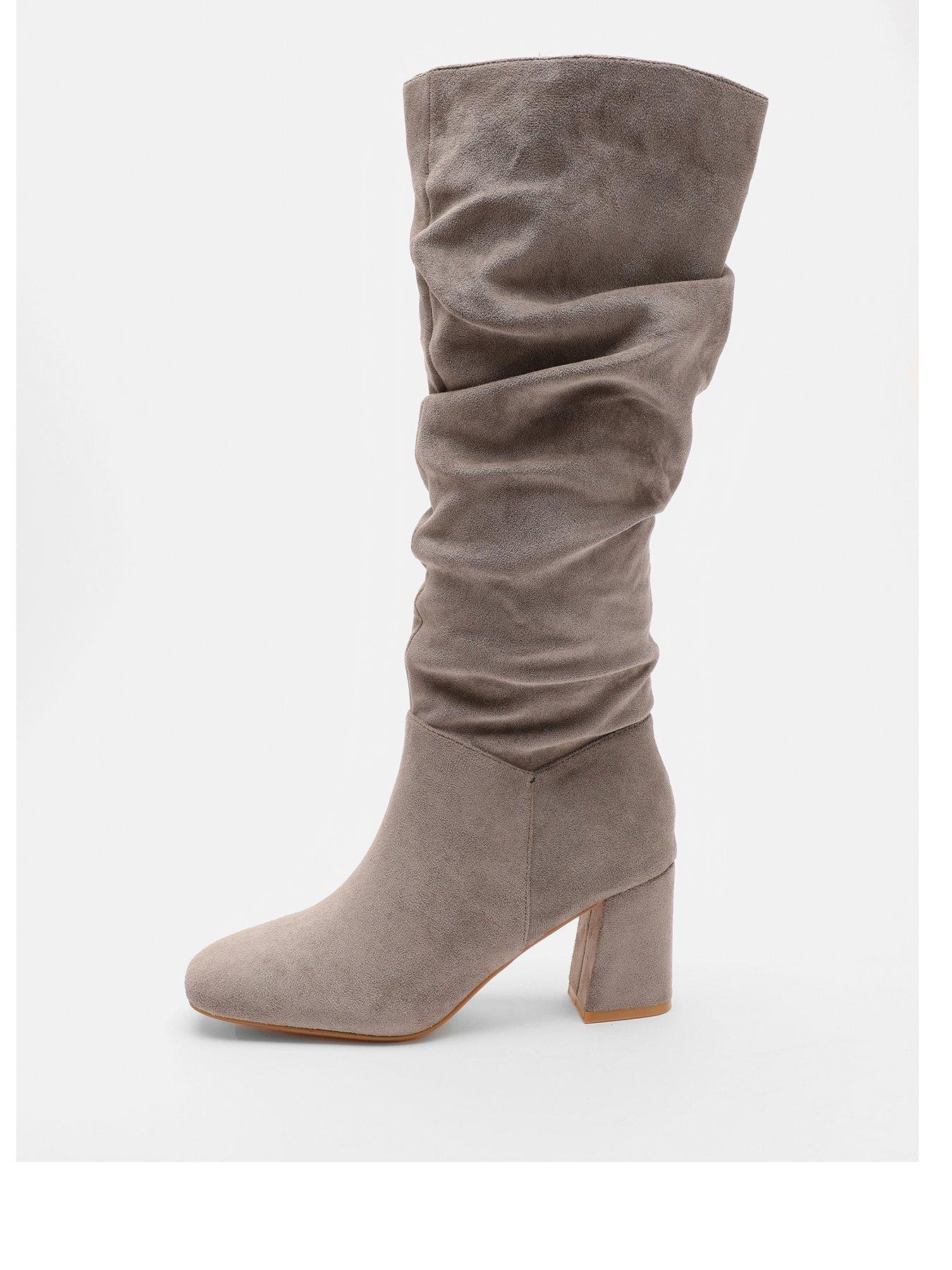 Quiz Beige Faux Suede Ruched Heeled Boots very