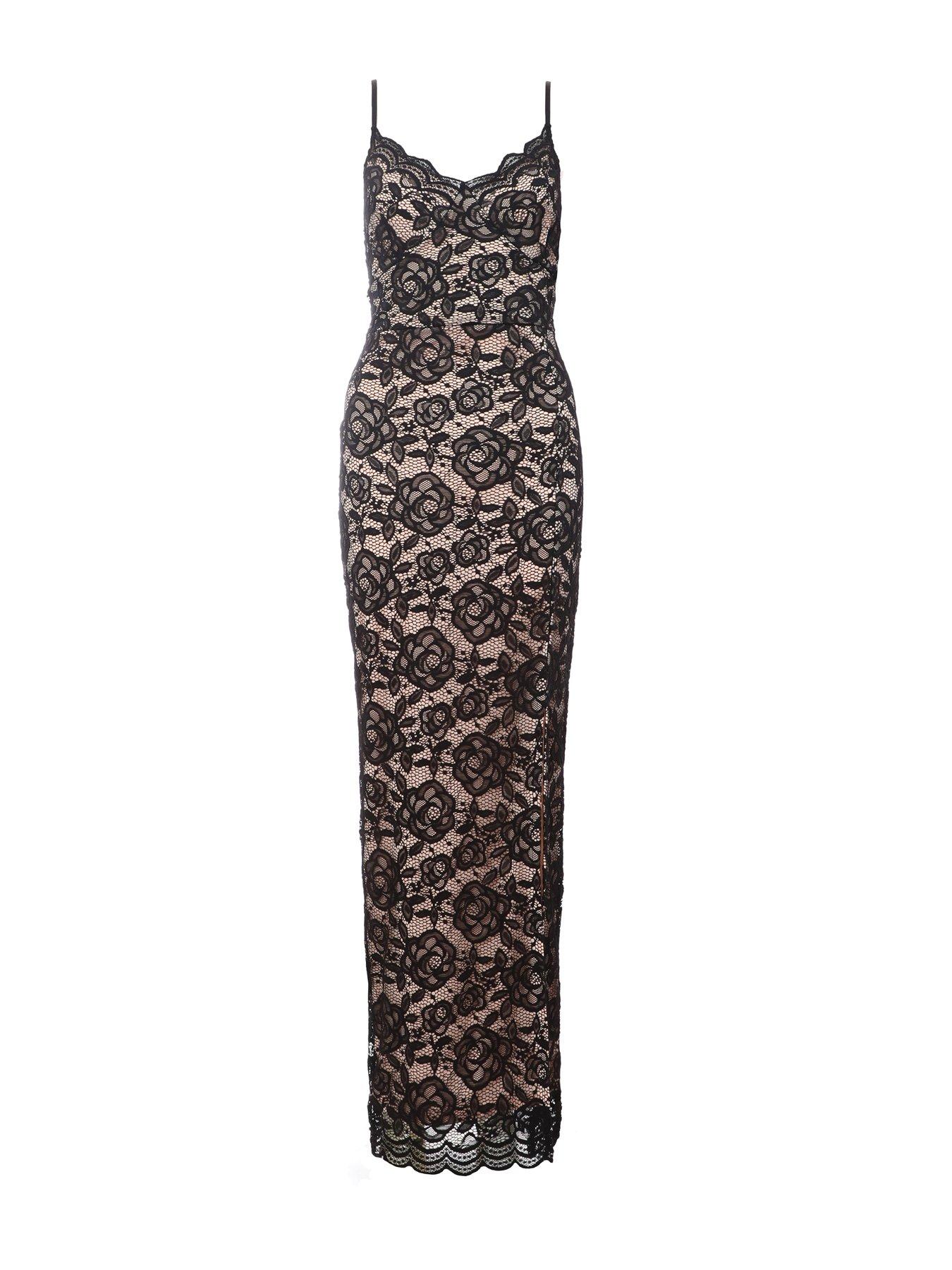 black soft garden lace maxi dress CHRISTY LACE L/S MAXI DRESS