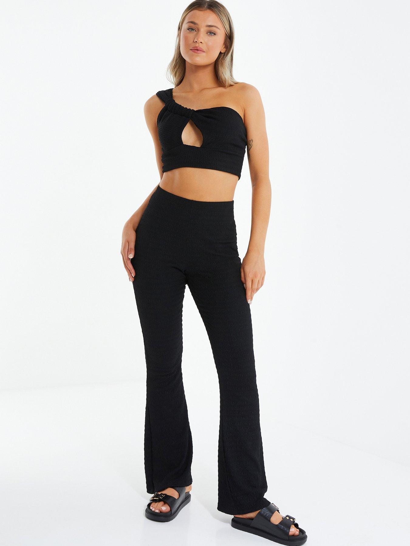 quiz black wide leg trousers