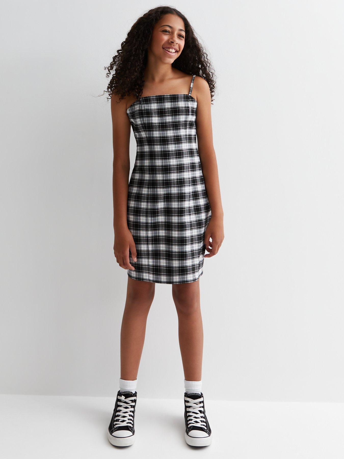 Girls check 2024 pinafore dress