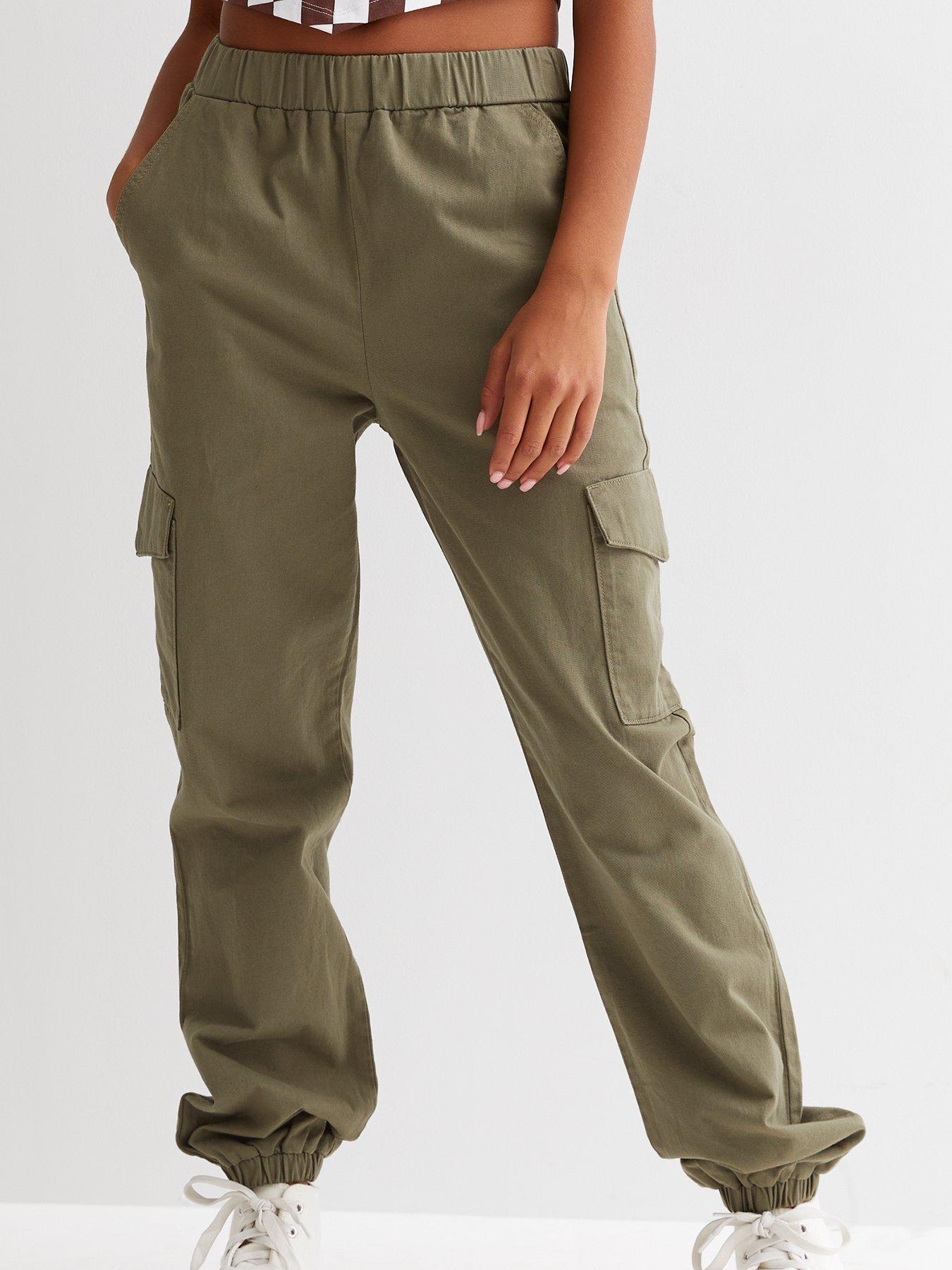 Girls Cotton Cuffed Cargo Trousers - Khaki