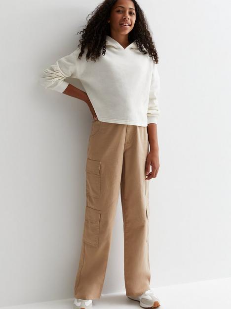new-look-915-girlsnbspcotton-wide-leg-cargo-trousers-beige