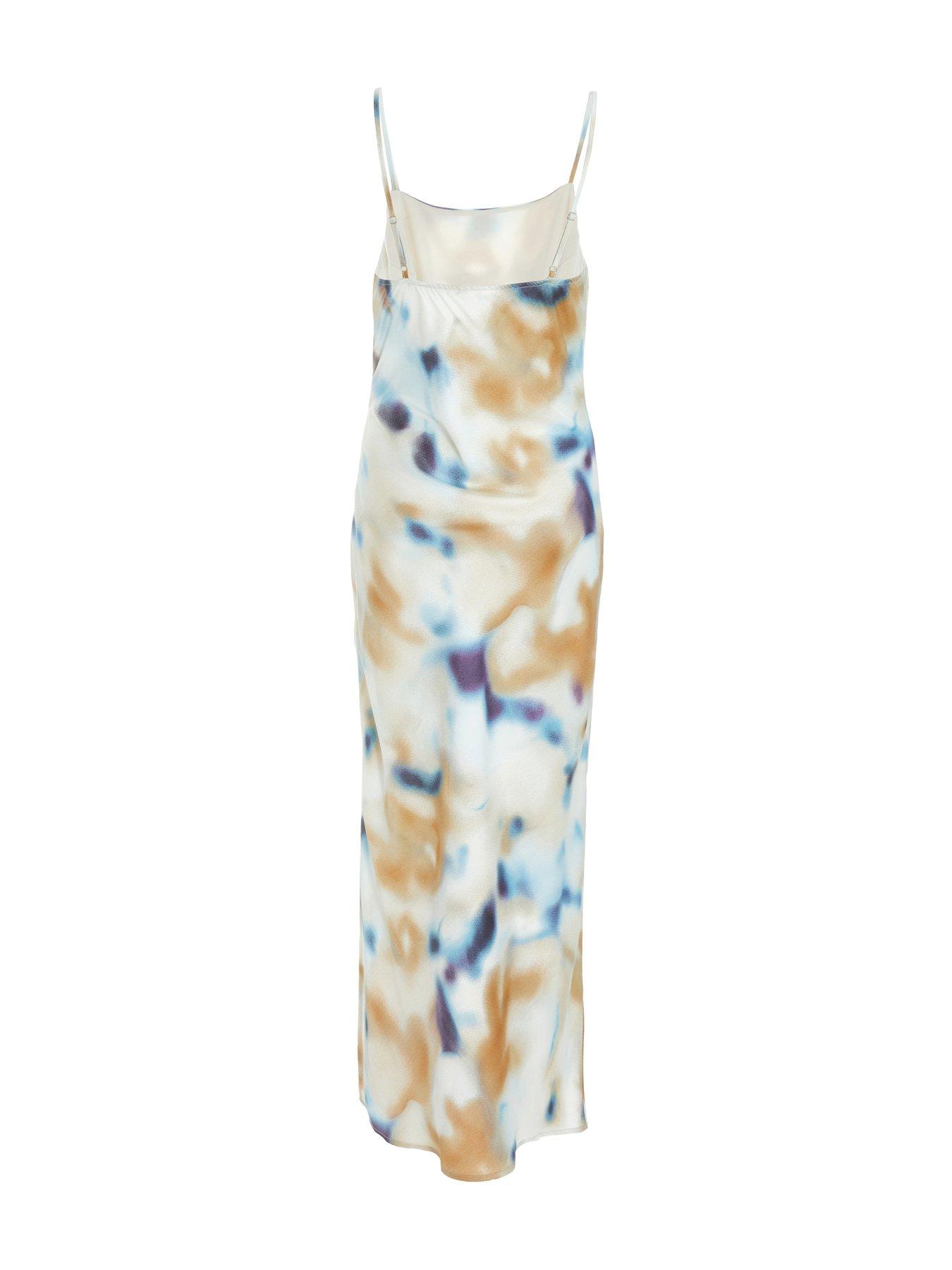 Quiz Multicoloured Marble Print Satin Midaxi Dress | very.co.uk