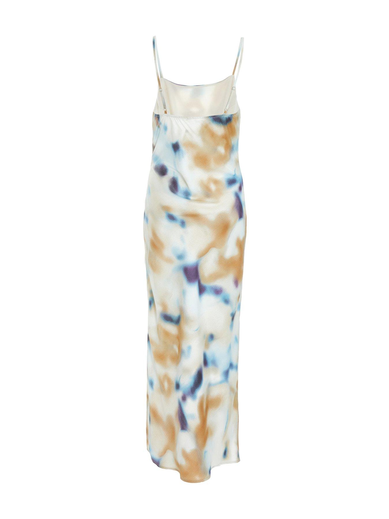 Quiz Multicoloured Marble Print Satin Midaxi Dress | Very.co.uk