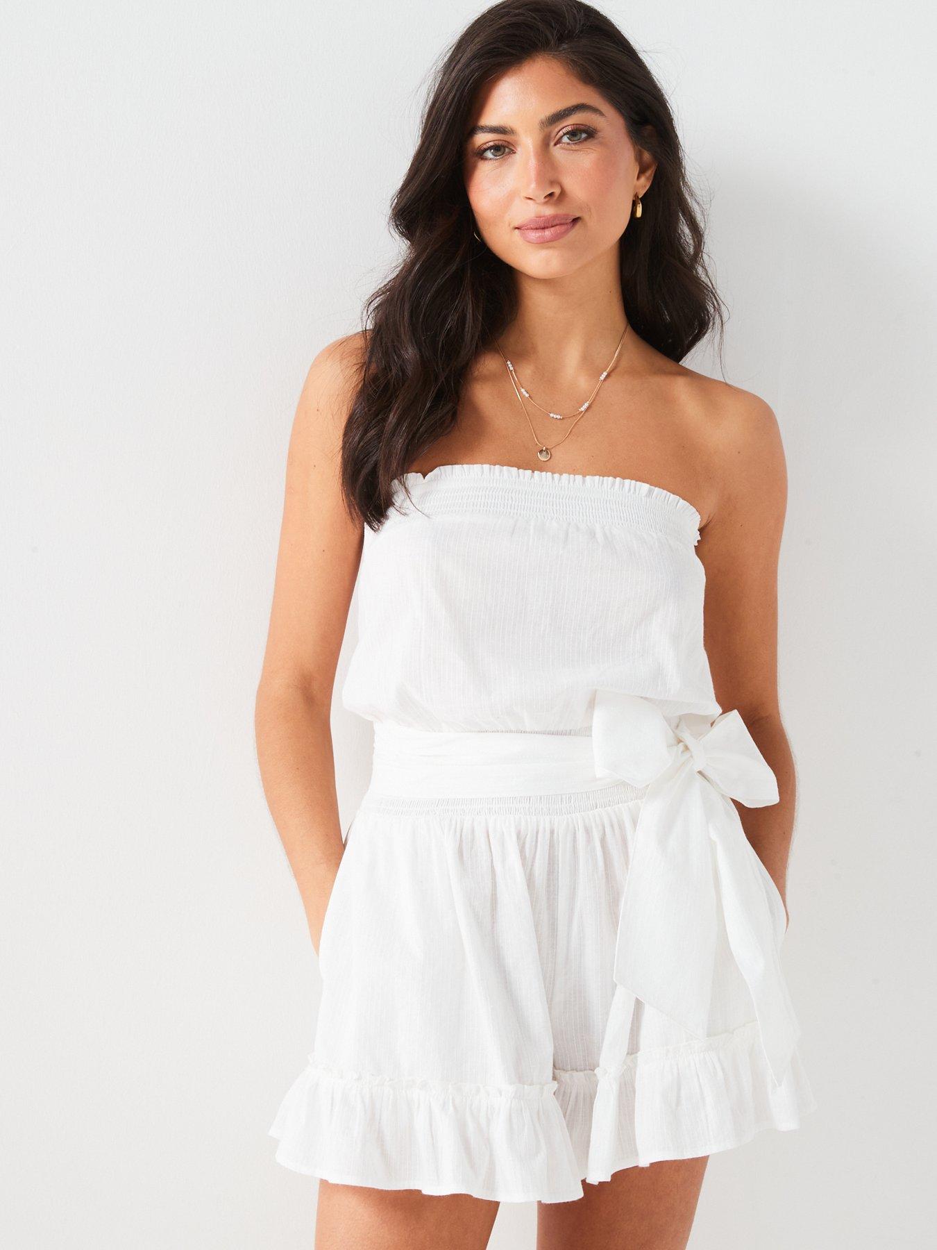 Everyday Bandeau Tie Waist Beach Playsuit White Uk