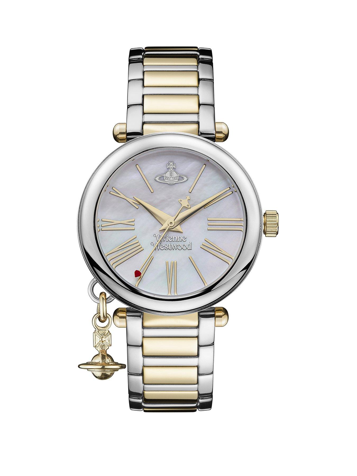 Product photograph of Vivienne Westwood Mother Orb Ladies Quartz Watch With Mop Dial Amp Two Tone Stainless Steel Bracelet from very.co.uk