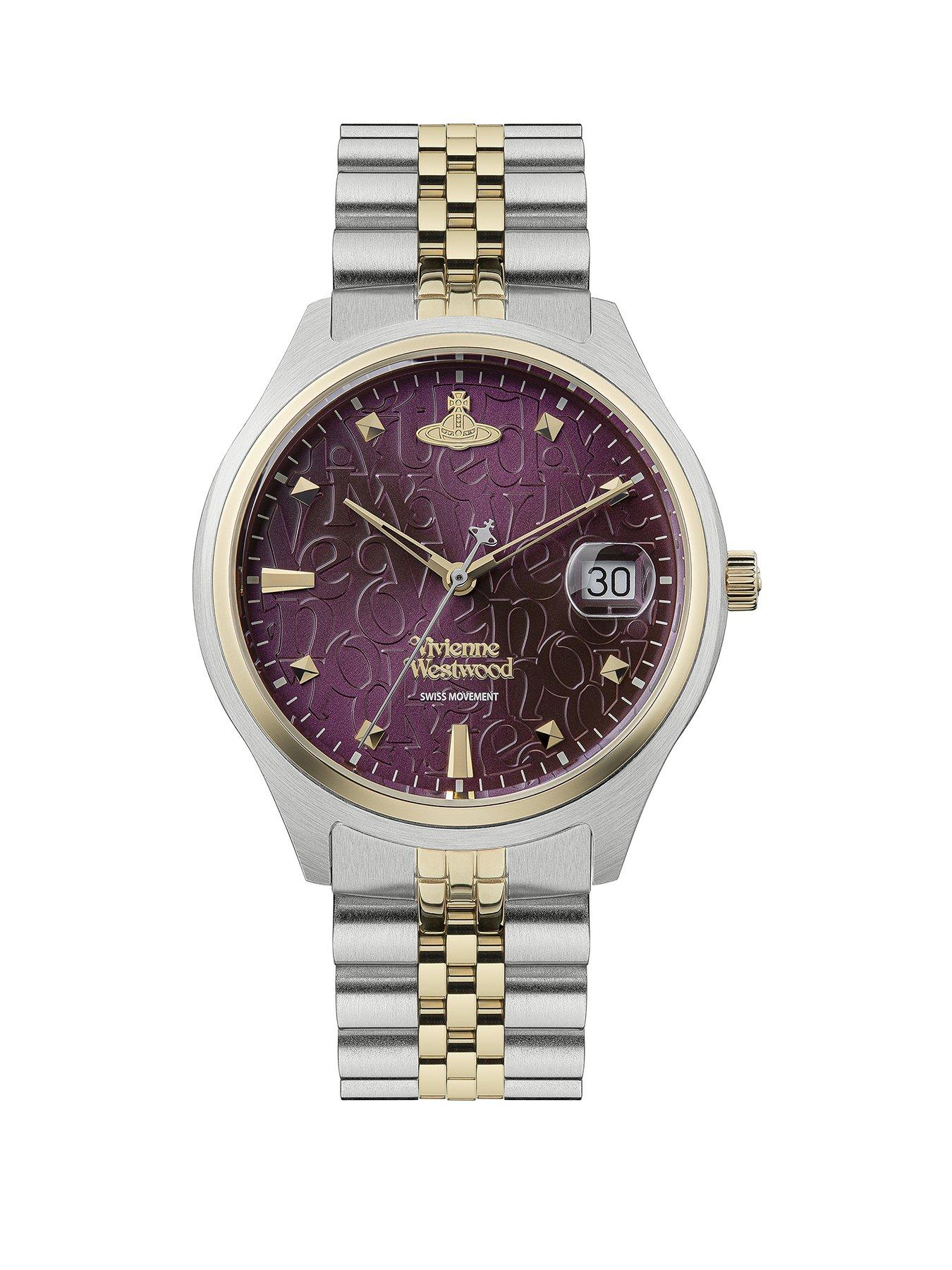 Product photograph of Vivienne Westwood Camberwell Ladies Quartz Watch With Burgundy Dial Amp Two Tone Bracelet from very.co.uk