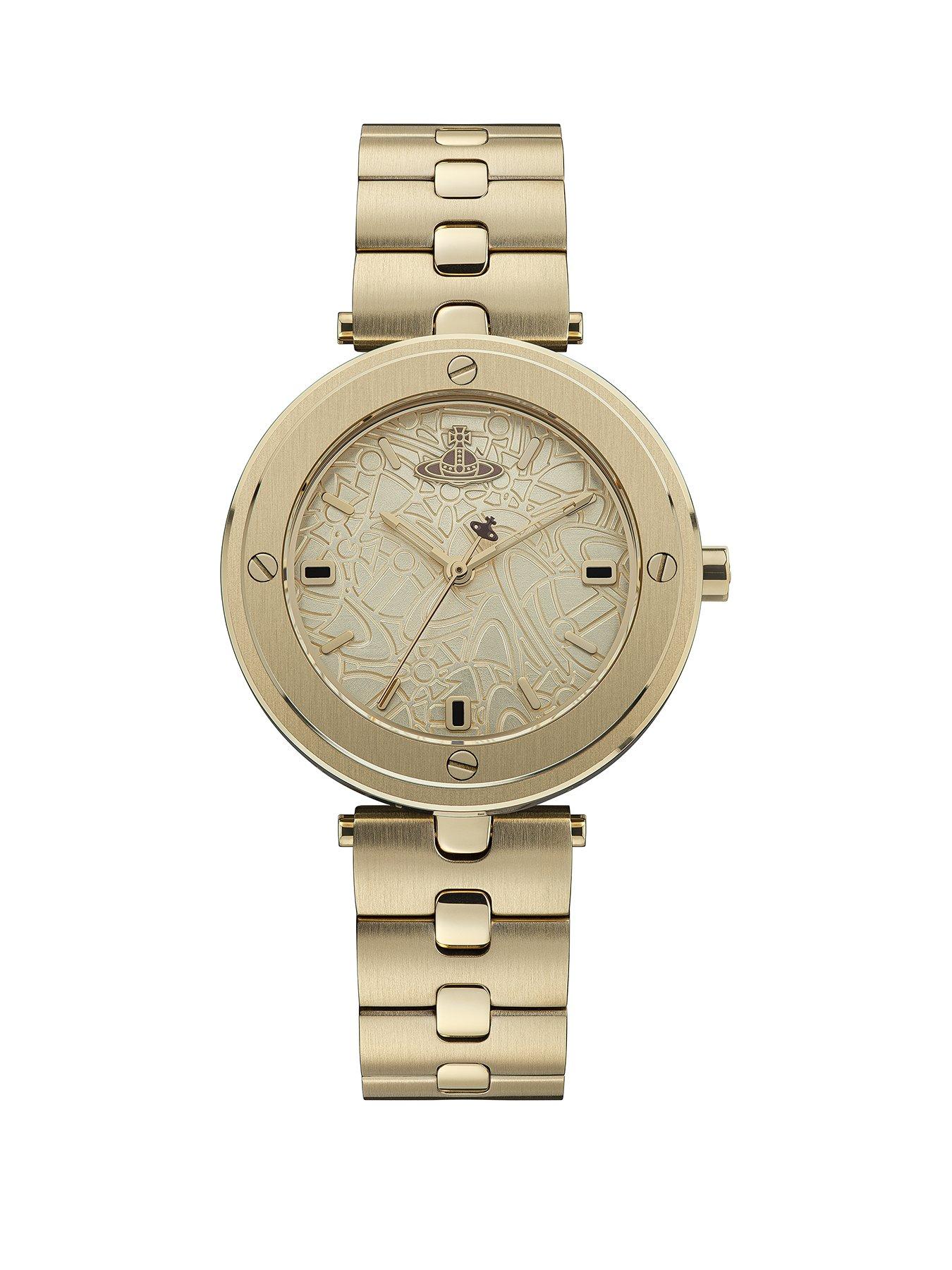 Product photograph of Vivienne Westwood Whitehall Ladies Quartz Watch With Champagne Dial Amp Gold Stainless Steel Bracelet from very.co.uk