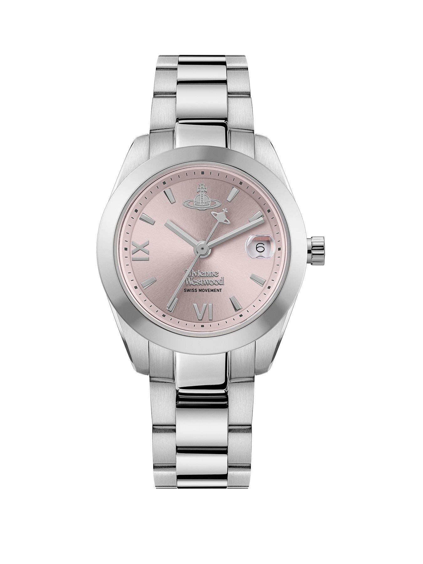 Product photograph of Vivienne Westwood Vivenne Westwood Fenchurch Ladies Quartz Watch With Pink Dial Stainless Steel Bracelet from very.co.uk