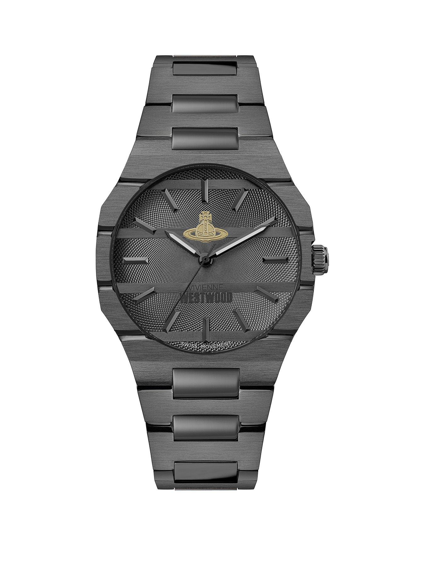 Product photograph of Vivienne Westwood Bank Unisex Quartz Watch With Dark Grey Dial And Ipgun Stainless Steel Bracelet from very.co.uk