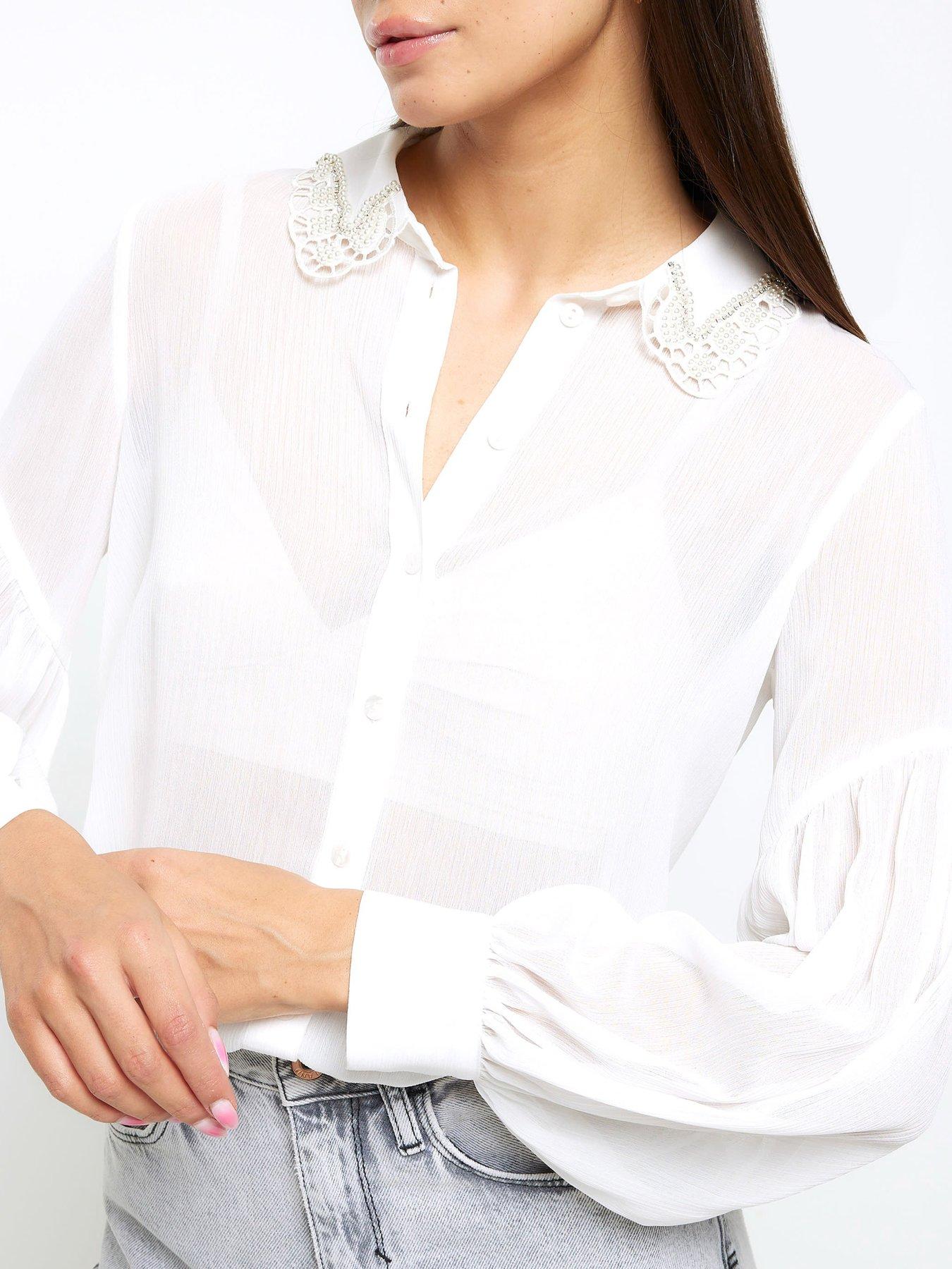 White shirt embellished collar sales