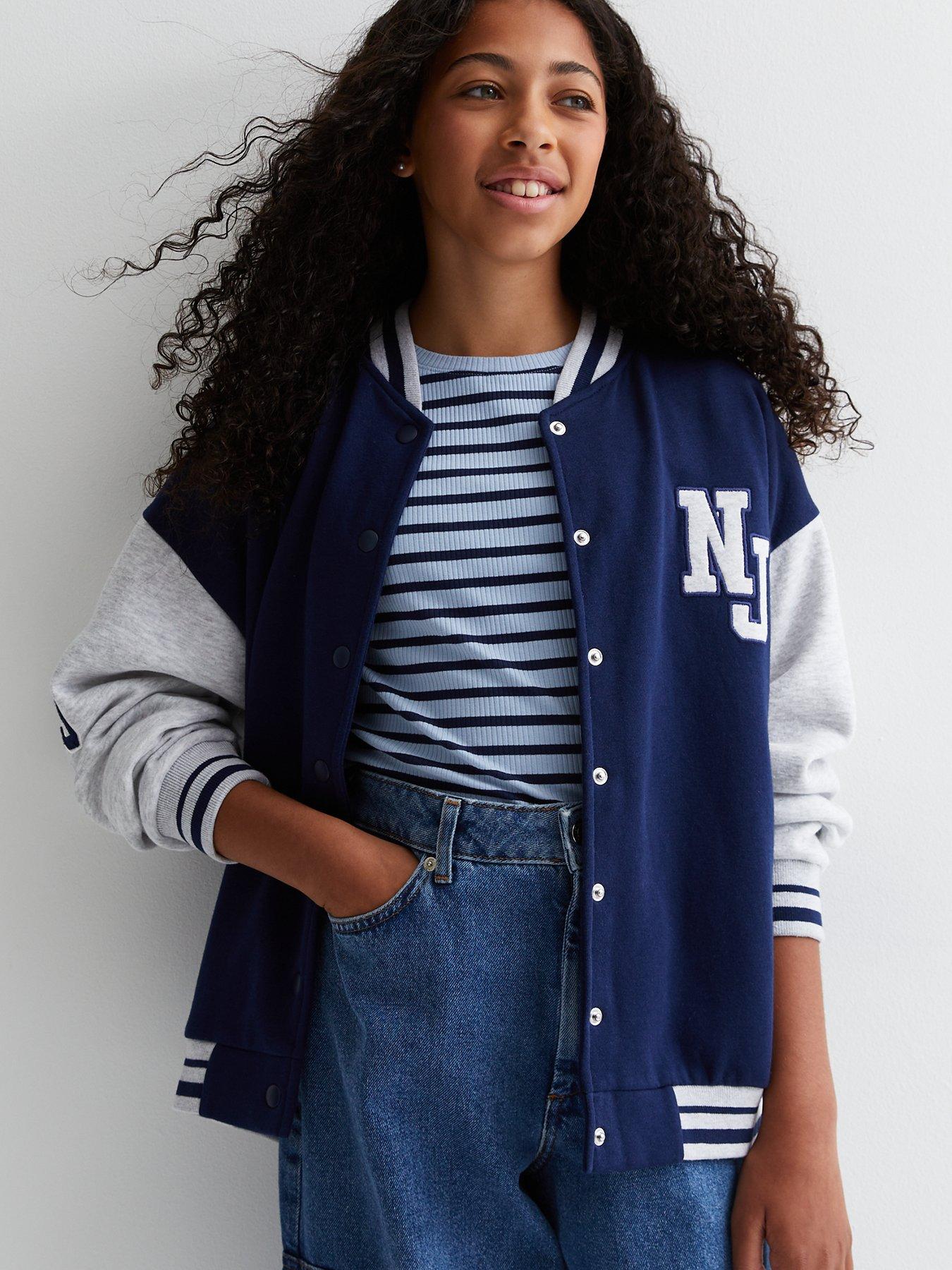 New Look 915 Girls Navy New Jersey Varsity Jacket very