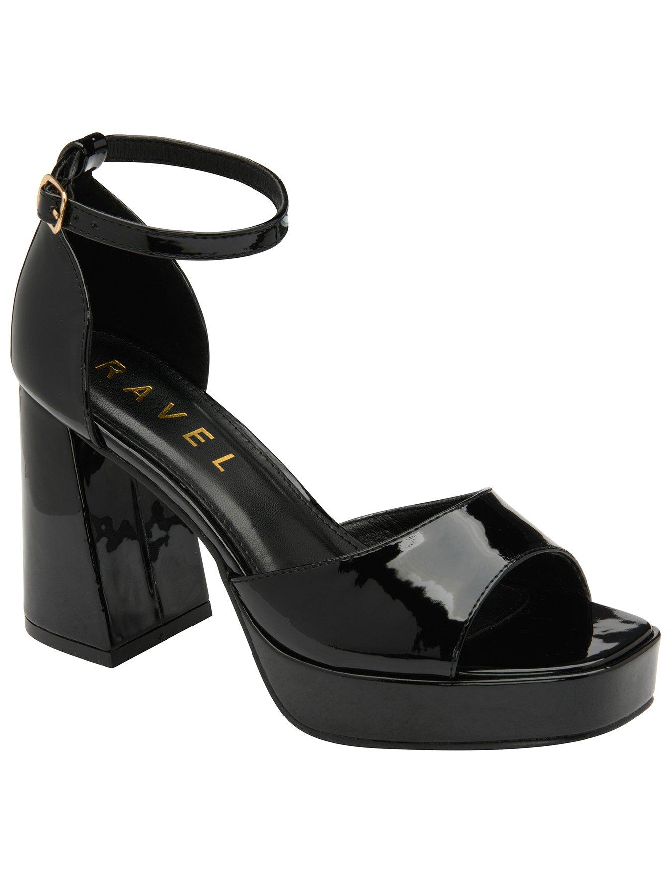 Black patent leather store block heel sandals