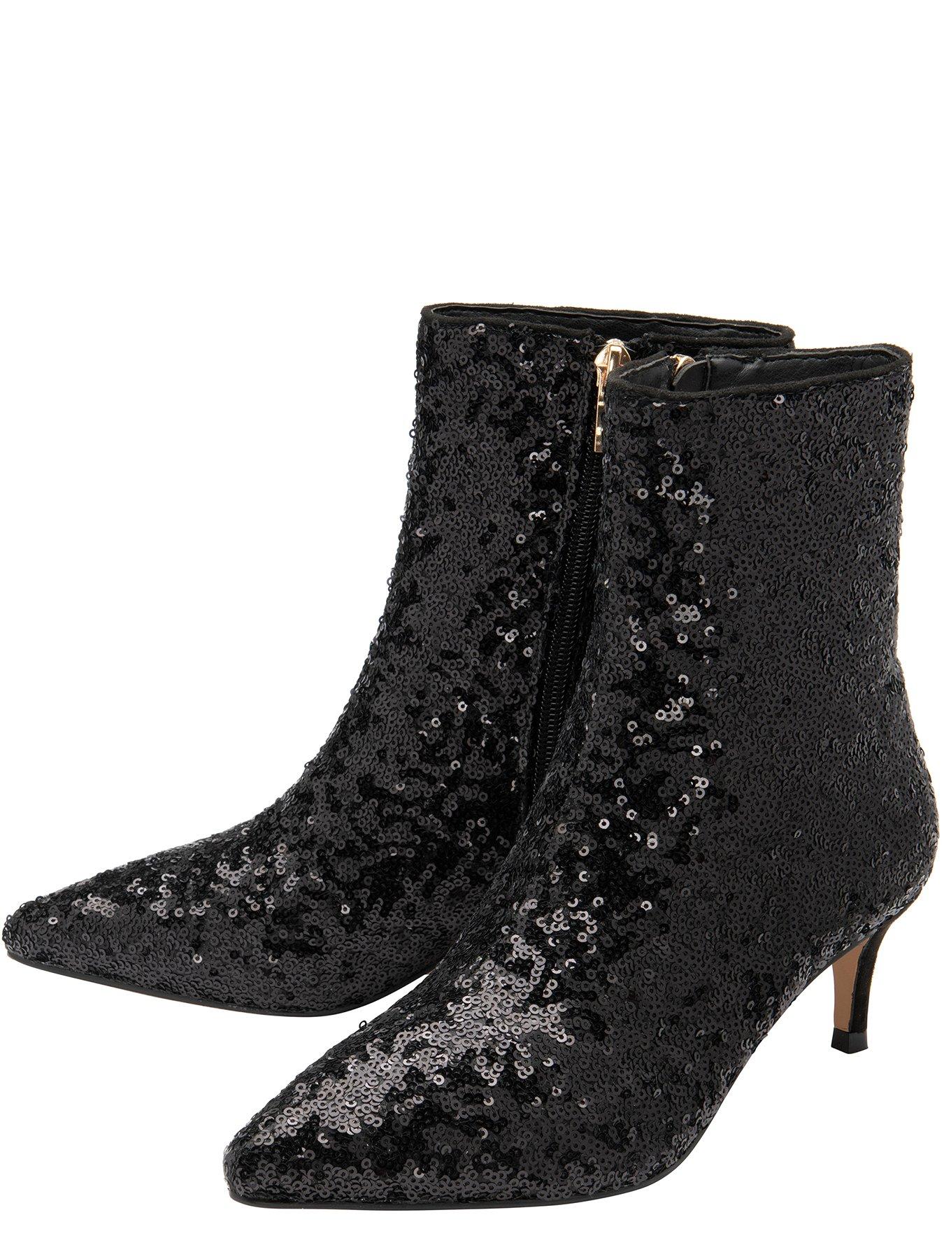 Currans Black Sequin Heeled Ankle Boot