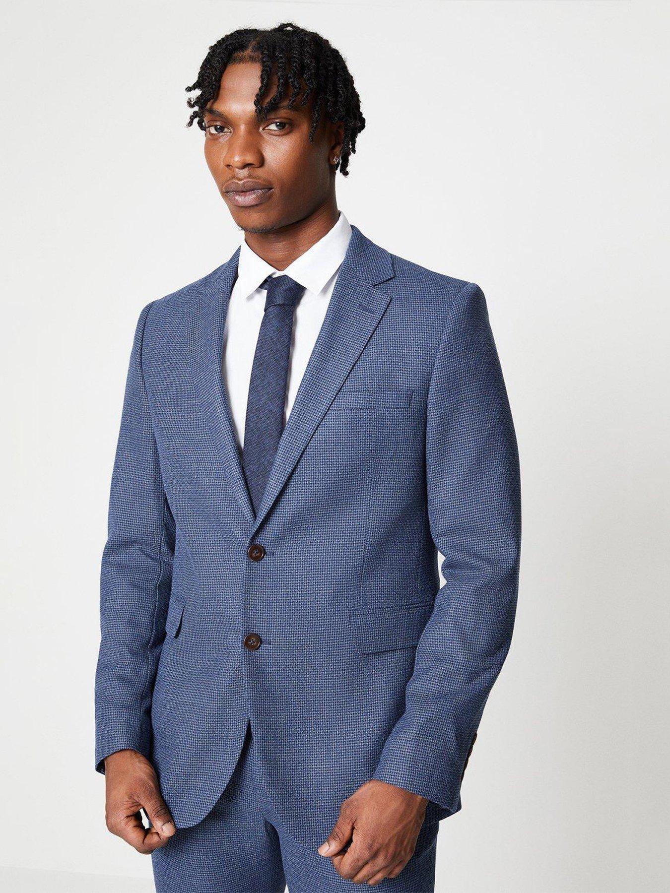 Burton Menswear London Burton Blue Puppytooth Slim Suit Jacket | Very.co.uk