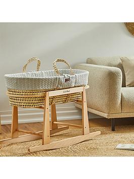 Product photograph of The Little Green Sheep Natural Knitted Moses Basket Amp Rocking Stand - Dove from very.co.uk