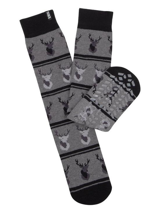 front image of totes-original-novelty-stag-slipper-socks-multi