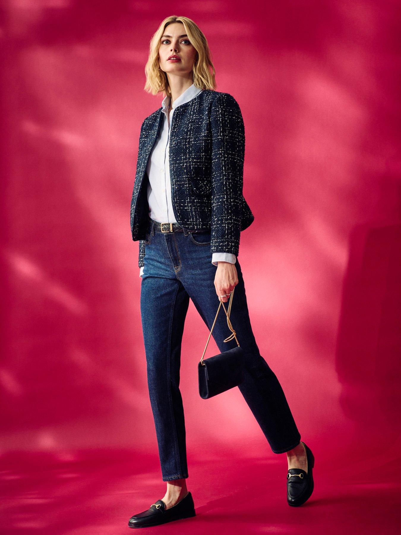 Navy hotsell collarless jacket