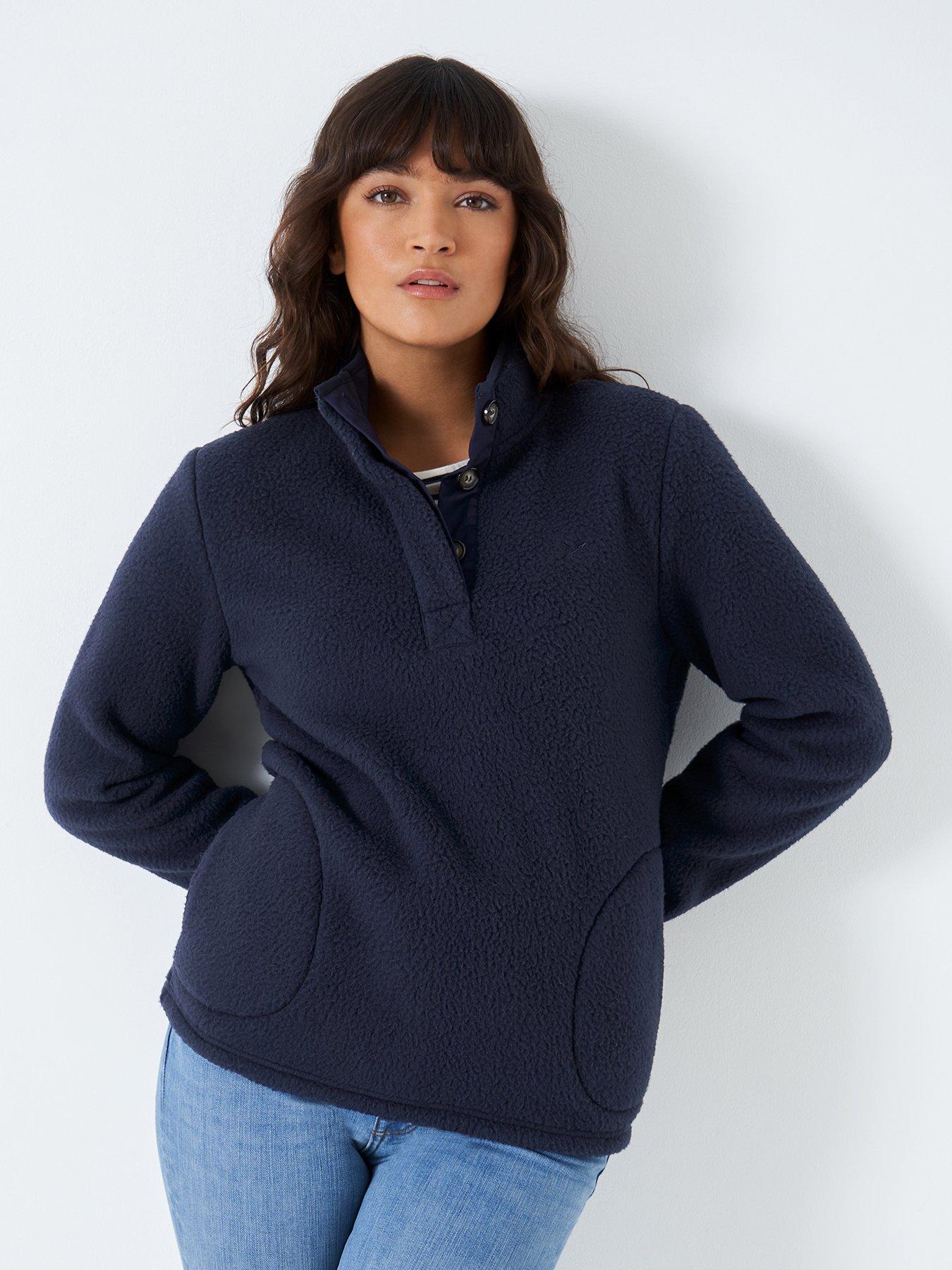 Crew Clothing Button Neck Fleece Sweat - Dark Blue | very.co.uk