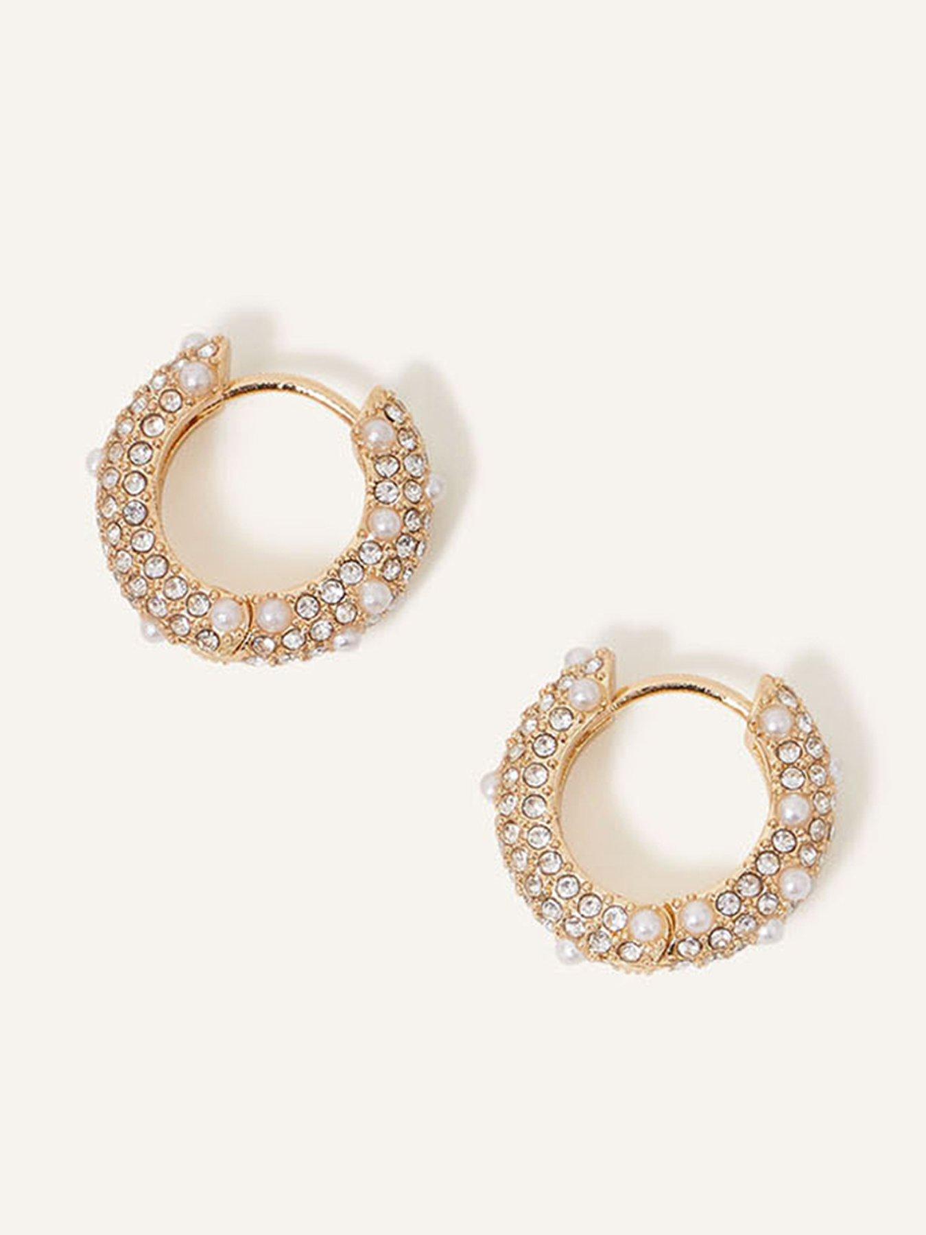 Product photograph of Accessorize Pearl And Crystal Encrusted Hoops from very.co.uk