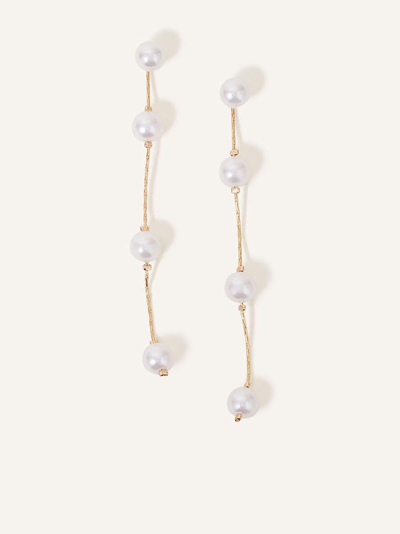 Product photograph of Accessorize Pearl Station Long Drop Earrings from very.co.uk