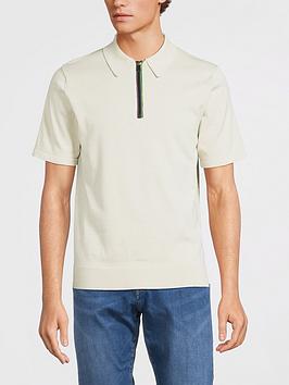 ps paul smith zip knitted polo shirt - stone