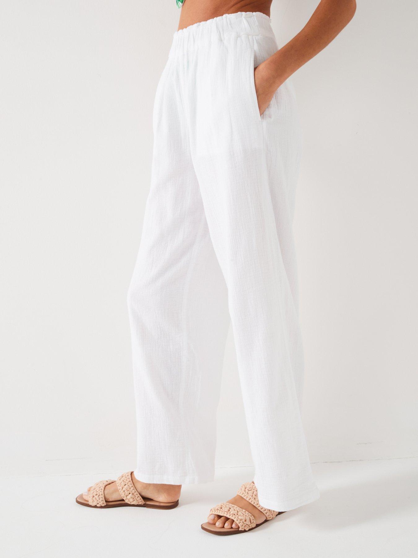 V by Very Crinkle Beach Trouser - White | Very.co.uk