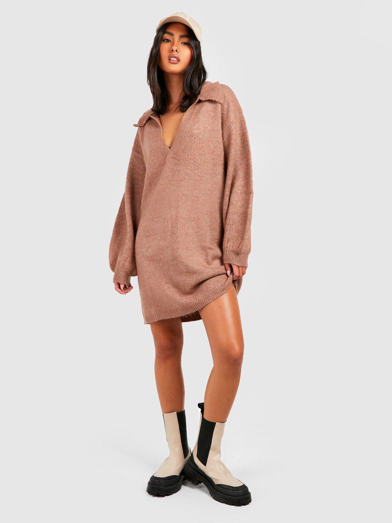 boohoo Oversized Sweatshirt Dress - Cream - Size 6