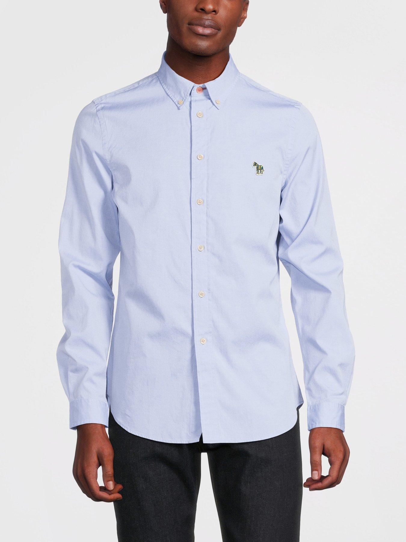 undefined Zebra Badge Long Sleeve Tailored Fit Shirt - Light Blue