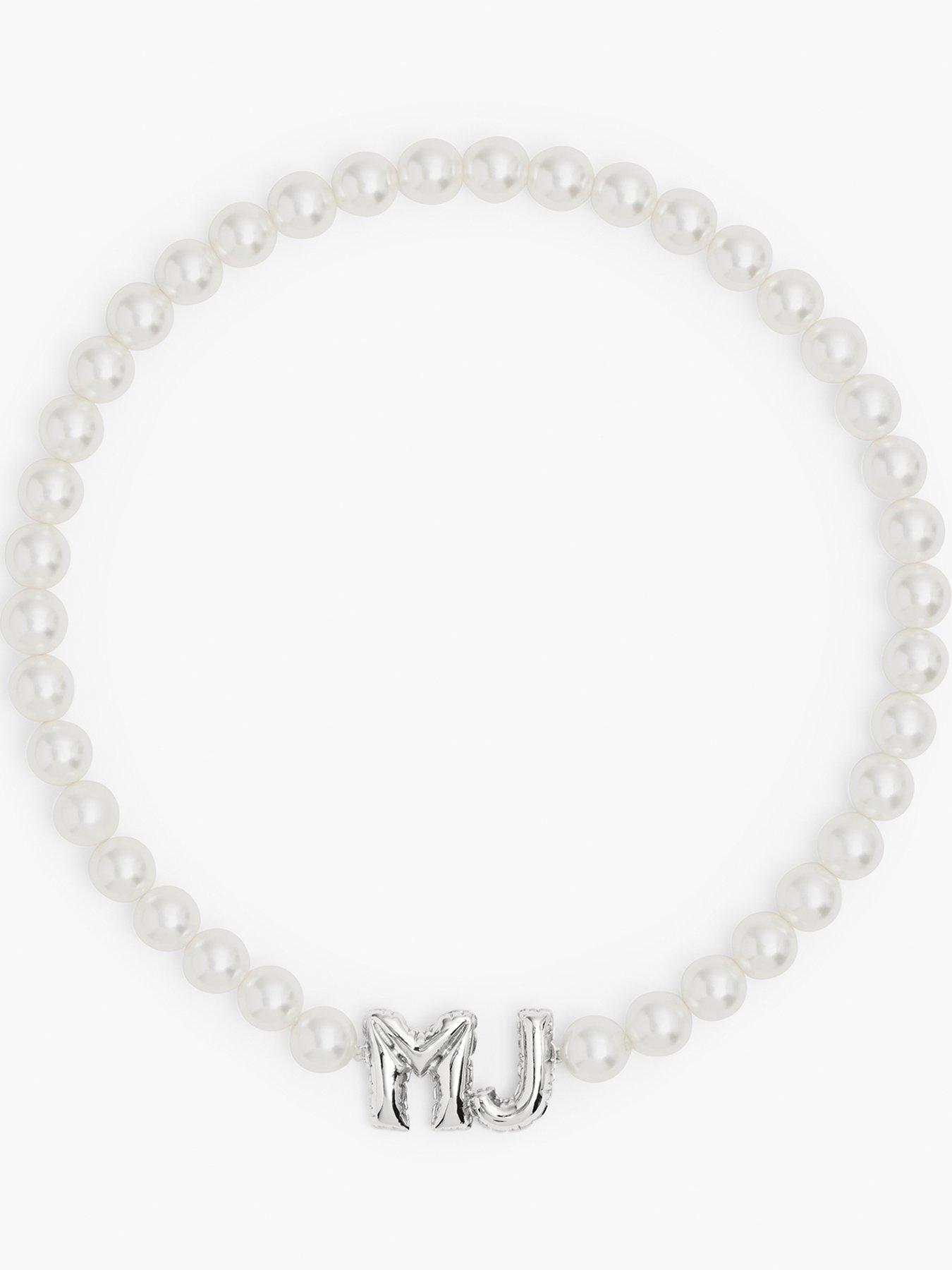 Product photograph of Marc Jacobs Mj Balloon Pearl Necklace - Silver from very.co.uk
