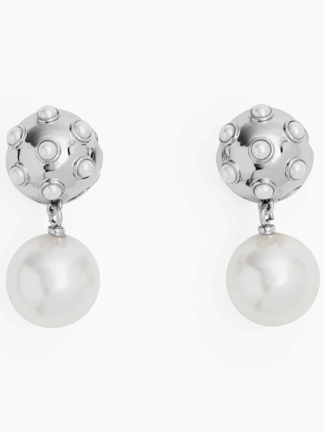 Product photograph of Marc Jacobs Pearl Dot Hoops - Silver from very.co.uk