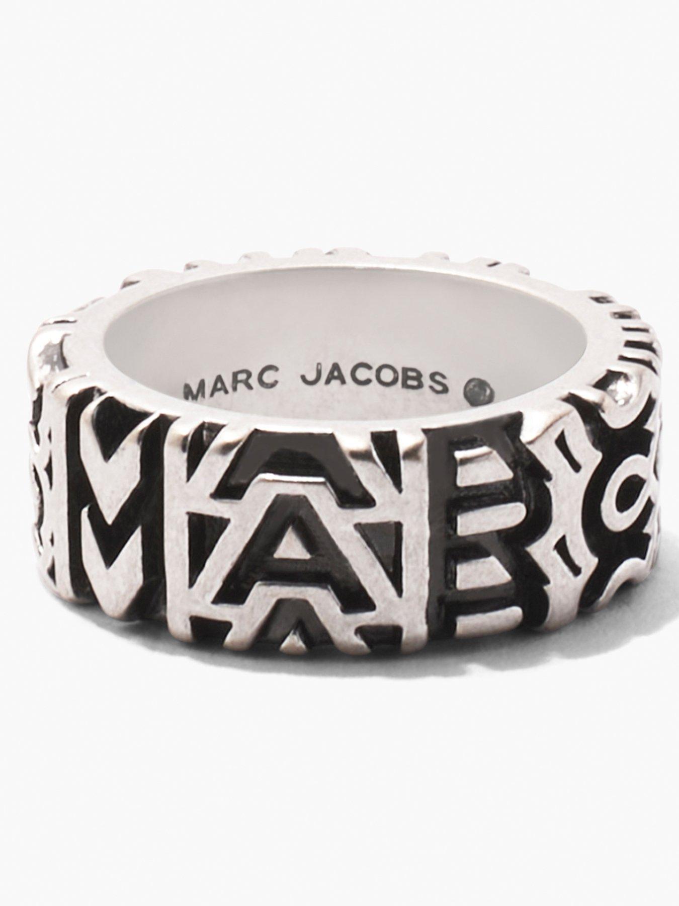 Product photograph of Marc Jacobs Monogram Engraved Ring - Silver from very.co.uk