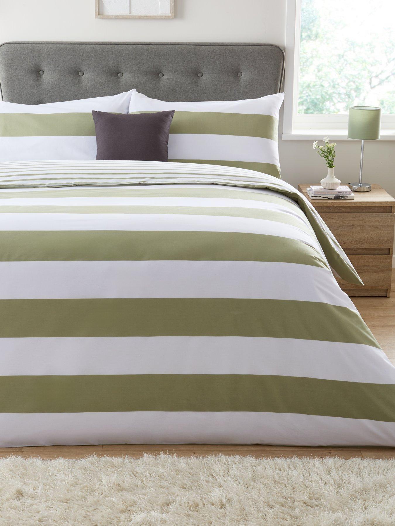 Product photograph of Everyday Modern Stripe Duvet Cover Set - Green White from very.co.uk