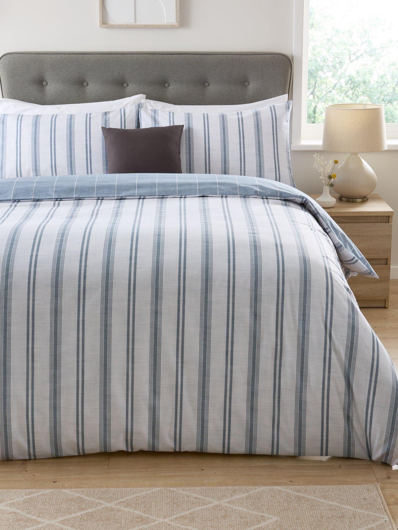 Product photograph of Everyday Farmhouse Stripe Duvet Cover Set - Blue from very.co.uk
