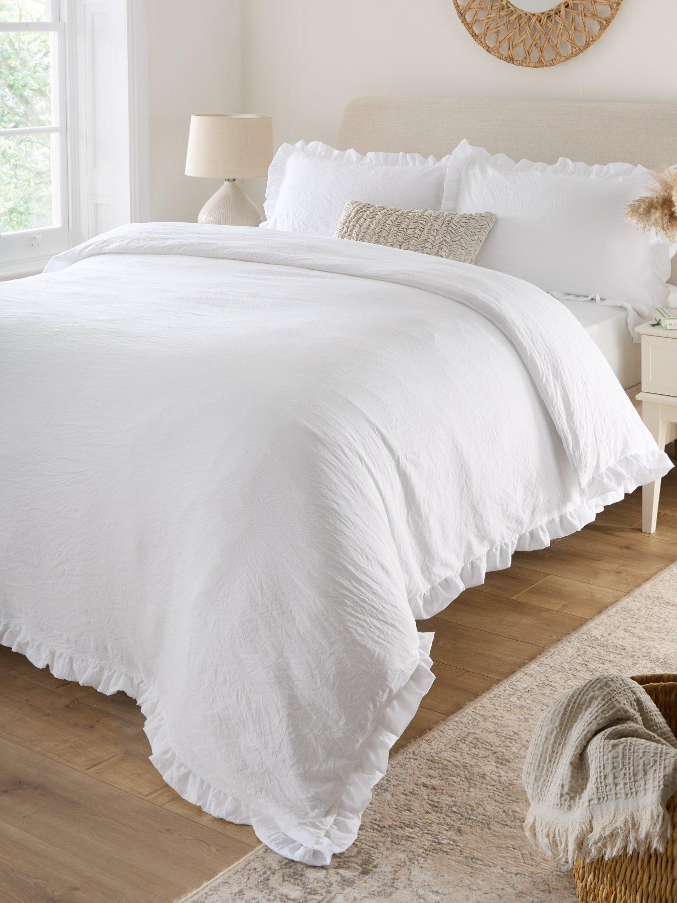 Product photograph of Very Home Ruffle Edge Pinsonic Duvet Cover Set - White from very.co.uk