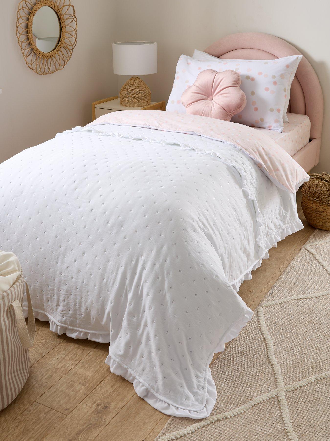Product photograph of Very Home Ruffle Edge Pinsonic Bedspread Throw - 150 X 200 Cm - White from very.co.uk