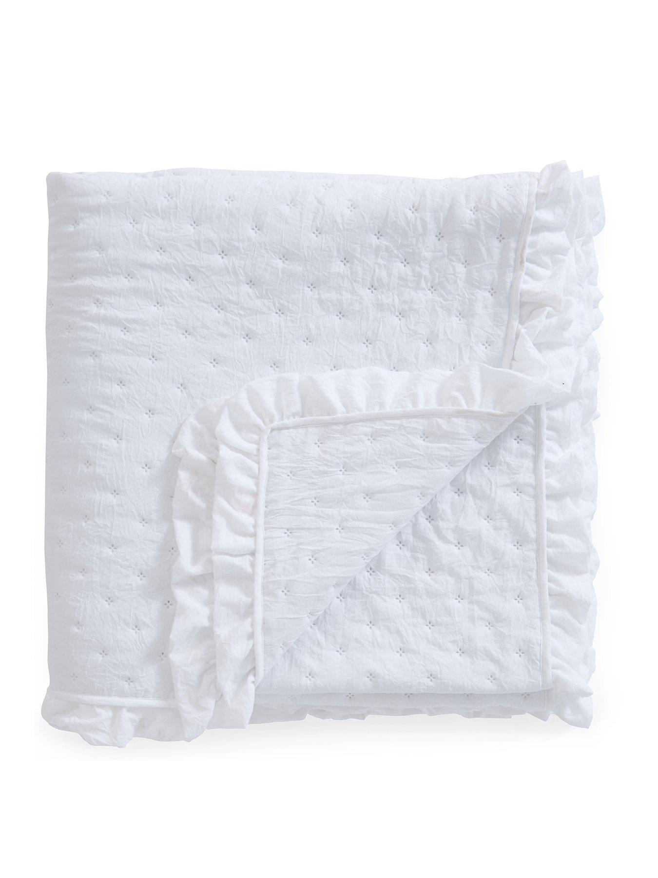 Image 2 of 3 of Very Home Ruffle Edge Pinsonic Bedspread Throw - White