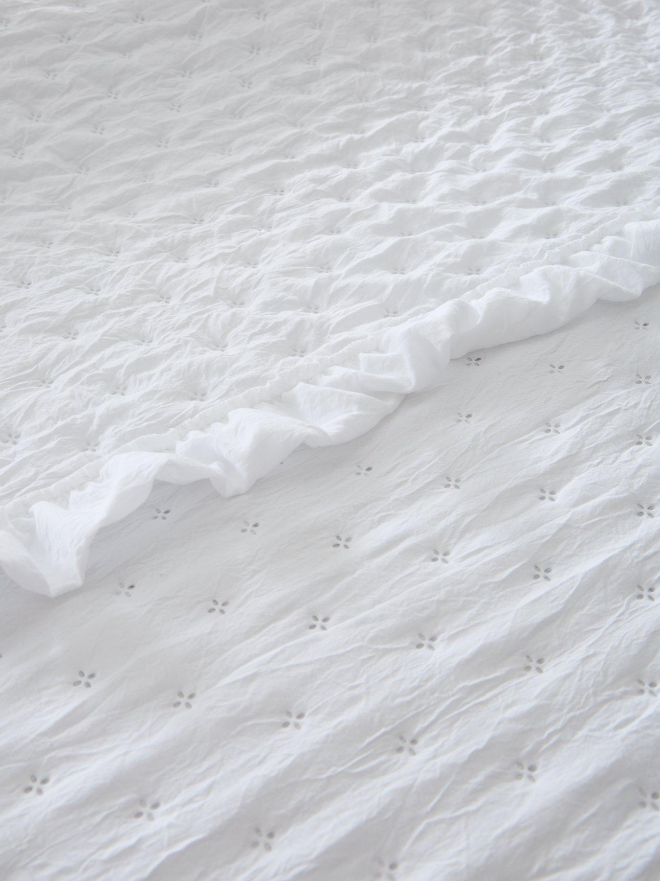 Image 3 of 3 of Very Home Ruffle Edge Pinsonic Bedspread Throw - White