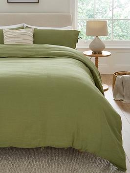 Product photograph of Very Home Muslin Duvet Cover Set In Olive from very.co.uk