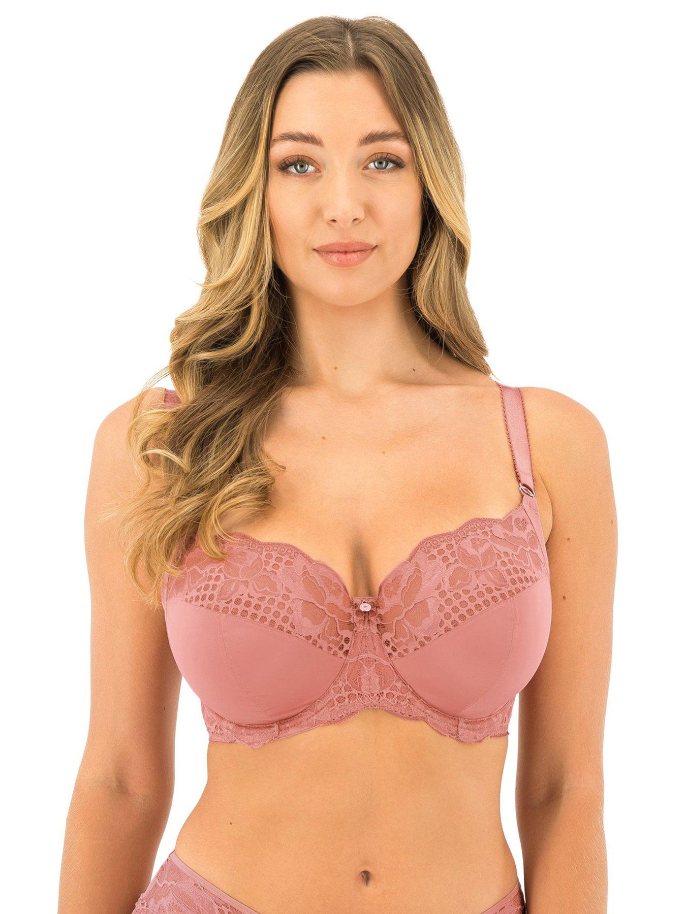 Classic bra, partially sheer cups, floral lace, small dots, B to N-cup