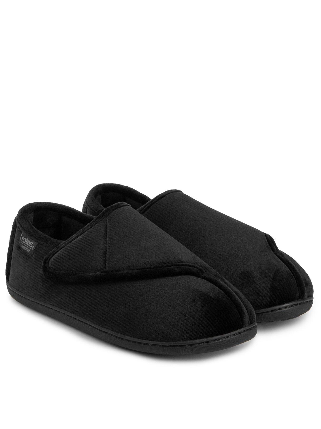 Isotoner Velour Closed Back W Velcro Opening Slipper Black