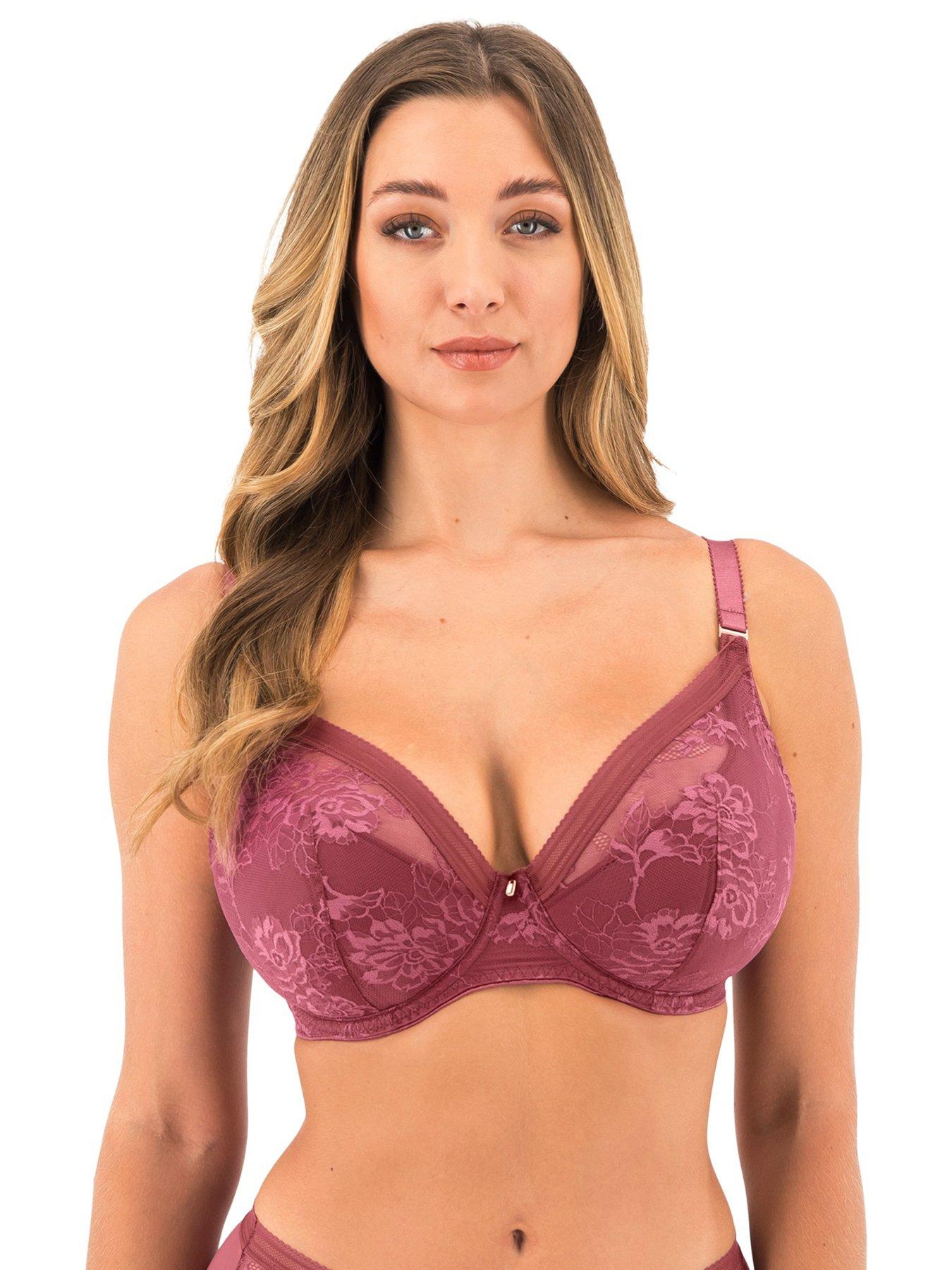 undefined Fusion Lace Underwired Padded Plunge Bra - Dark Pink